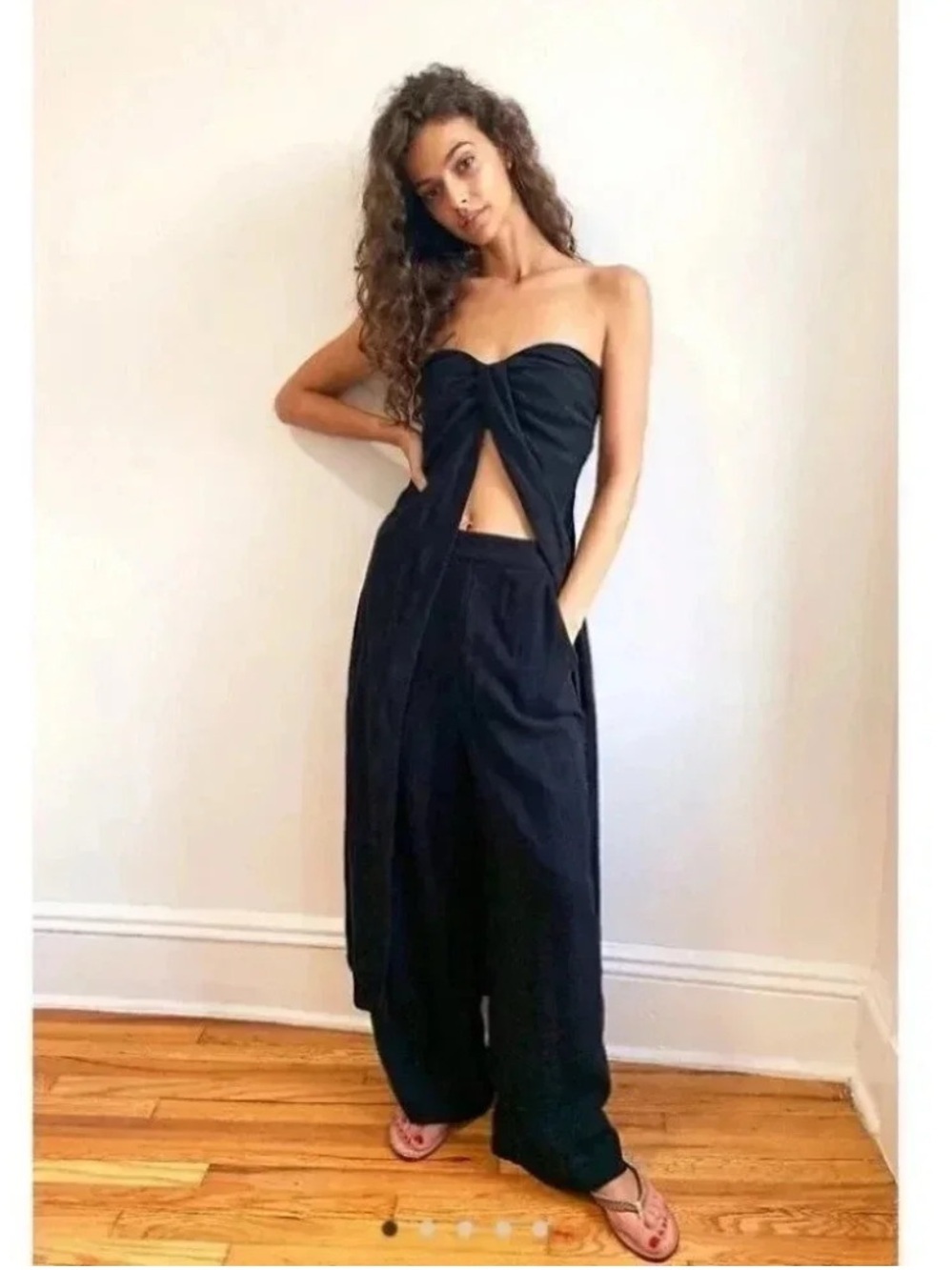 NWT Free People Banita Two-Piece Linen-Blend Pants Set Black XS